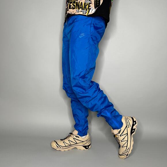Vintage Nike Track Pants Royal Blue Nylon Joggers Subtle Embroidered Swoosh 90s